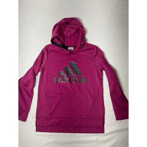 Adidas Girls Pink Pullover Hoodie Sweatshirt Size L (14) Polyester Blend With Bl